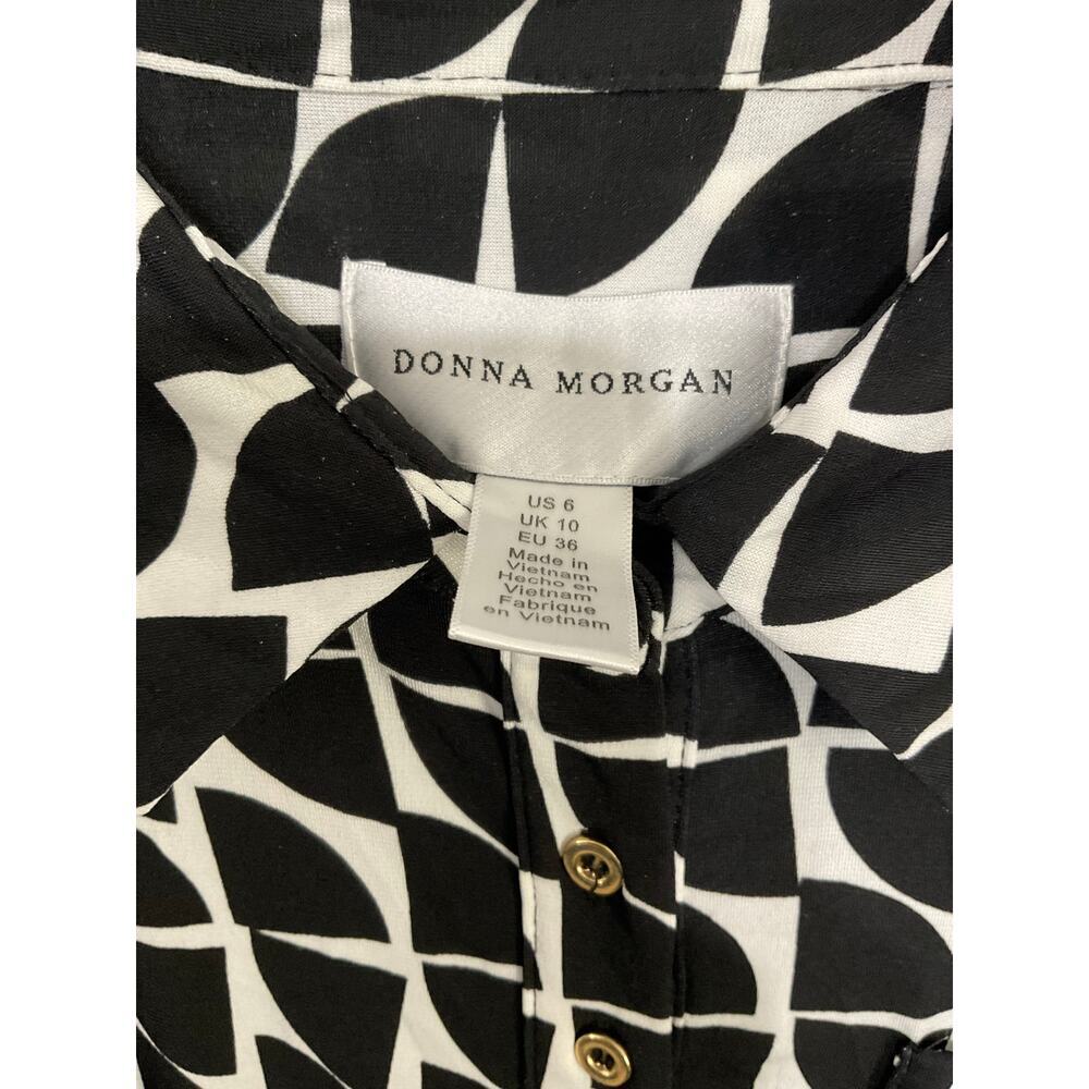 Donna Morgan Tie Waist Button Front Shirt Dress 3/4 Sleeve Sz 6 Small Geometric - Picture 6 of 7